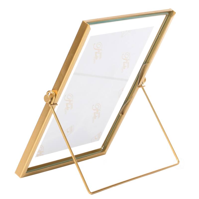 Modern Metal Floating Tabletop Photo Picture Frame with Glass Cover and Easel Stand