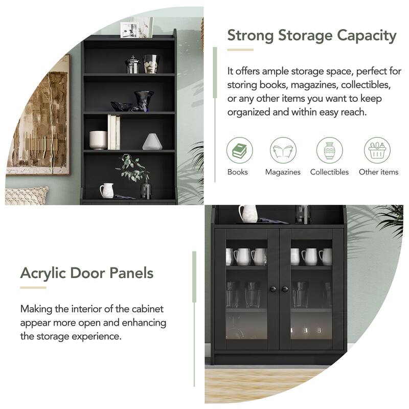 Contemporary Bookshelf with Adjustable Shelves for Living Room