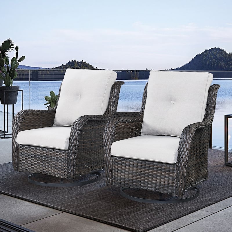Gymojoy Patio Swivel Chair Rocking Chair Set - Brown - Beige