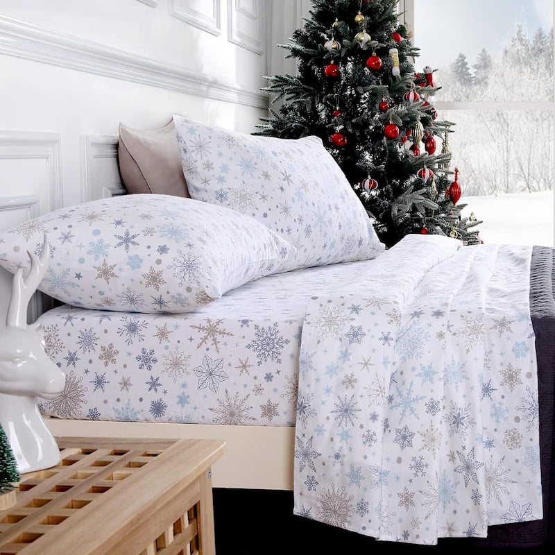 Christmas Snowflake Bed Sheets Set with 16 Inches Deep Pocket