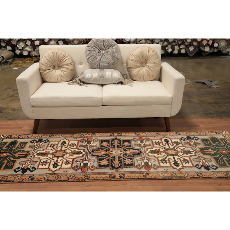 Hand Knotted Oriental 100% Wool Carpet Traditional Geometric Beige & Ivories Kazak Runner Rug - 7' 11'' X 2' 7''