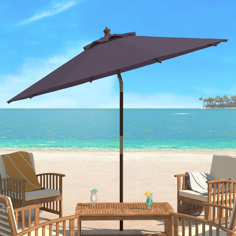 SAFAVIEH Zlatana 9 Ft Wooden Outdoor Umbrella - Grey