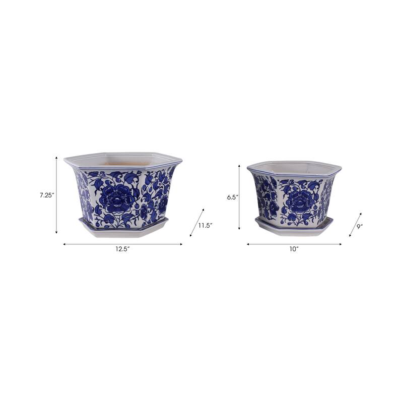 Stoneware Saucer Planters Attached Base for Home Garden (Set of 2)