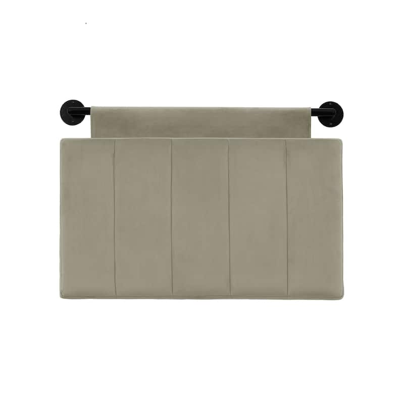 Nathan James Remi Wall Mount Tufted Headboard with Adjustable Straps and Black Metal Rail