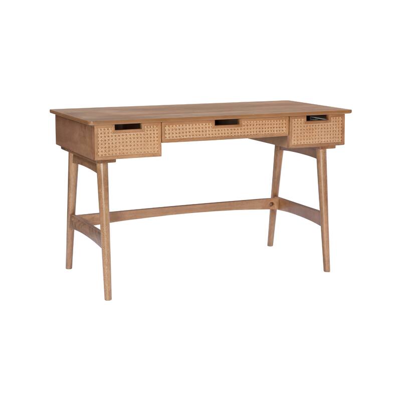 Woven Rattan Desk with Thee Drawer - 51" - Brown