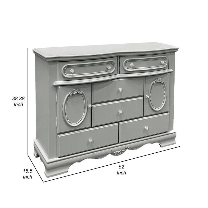 Auri Kids Wide Dresser Chest with 6 Drawers, Scalloped Base, Gray Wood