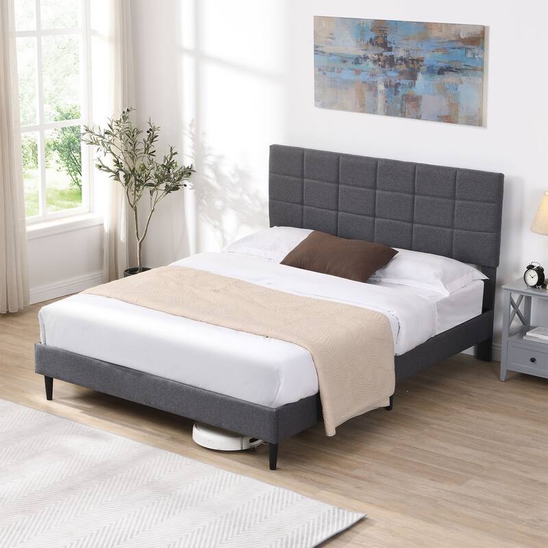 Platform Bed Frame with Fabric Upholstered Headboard