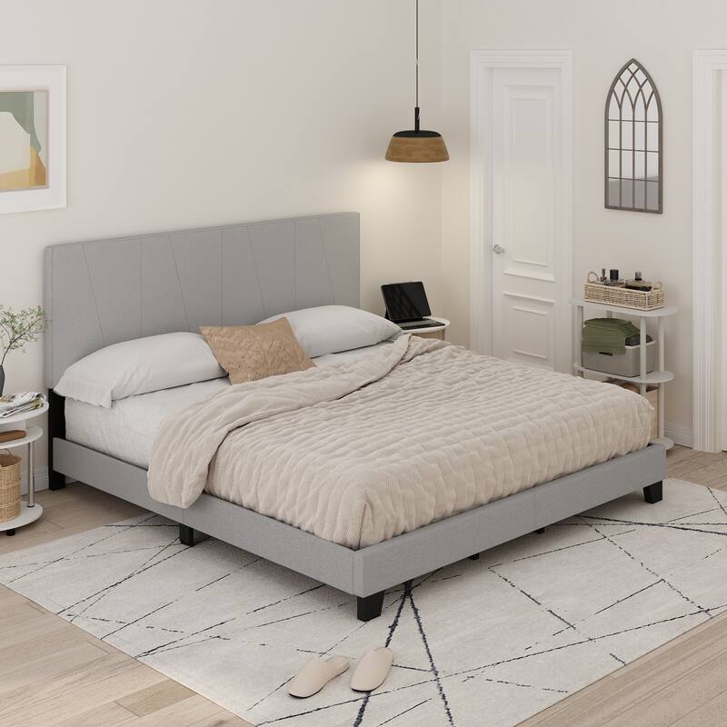 Furinno Lucy Geometric Design Headboard Bedframe, 12PC Slat Style, Glacier, Twin