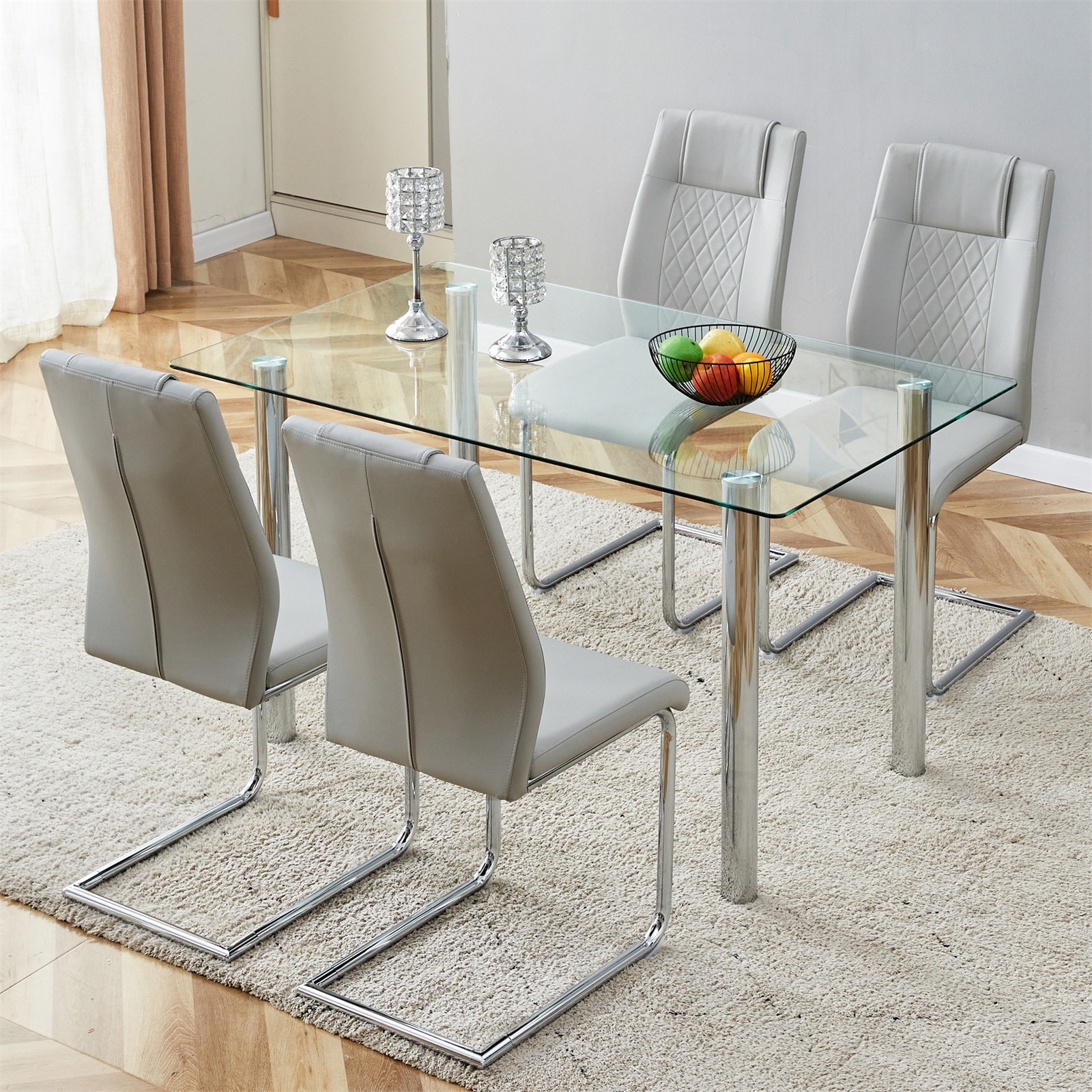 Tempered Glass Glass And Silver Dining Table Set Tempered Glass