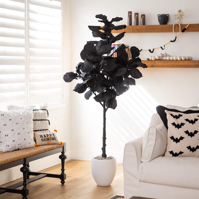 6-ft Artificial Halloween Black Fiddle Leaf Tree