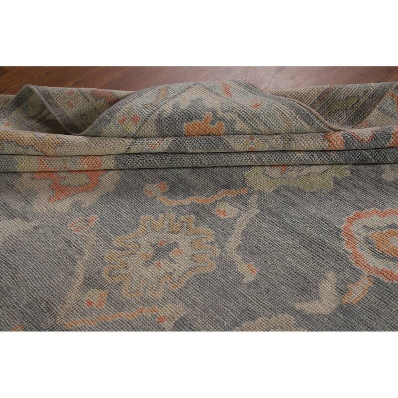 Hand Knotted Oriental 100% Wool Carpet Transitional All-Over Greys & Charcoal Oushak Area Rug - 12' 0'' X 8' 1''