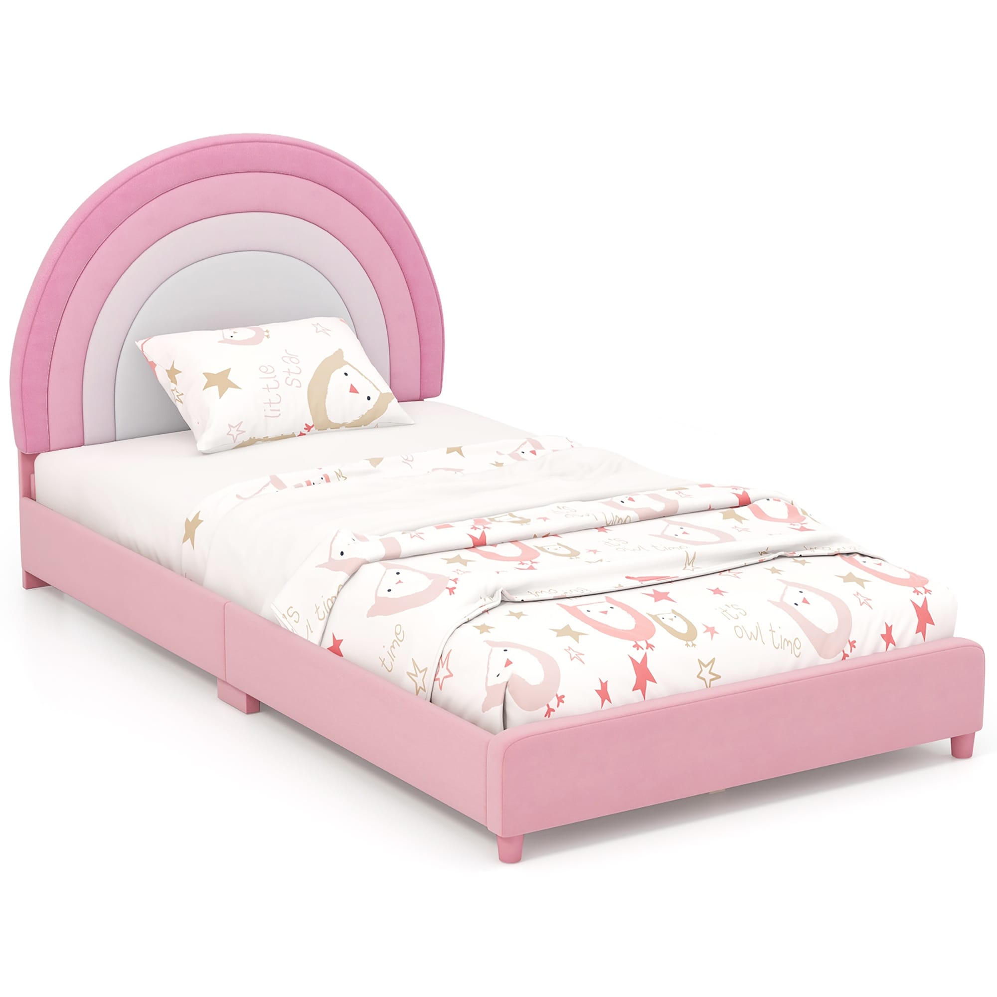 Gymax Kids Twin Platform Bed Frame Upholstered Twin Size Bed w/ Wooden