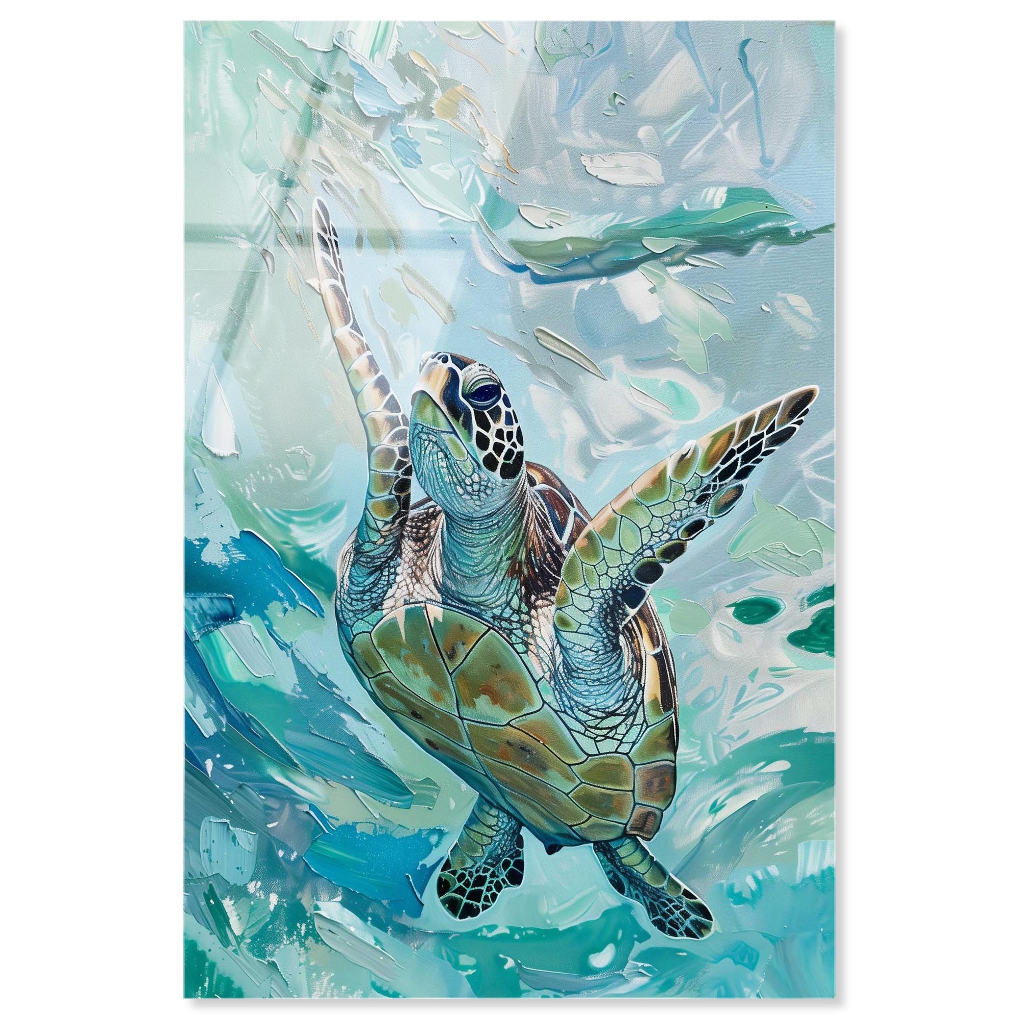 Serene Turtle Colorful Coastal Acrylic Glass Wall Art by Art Remedy