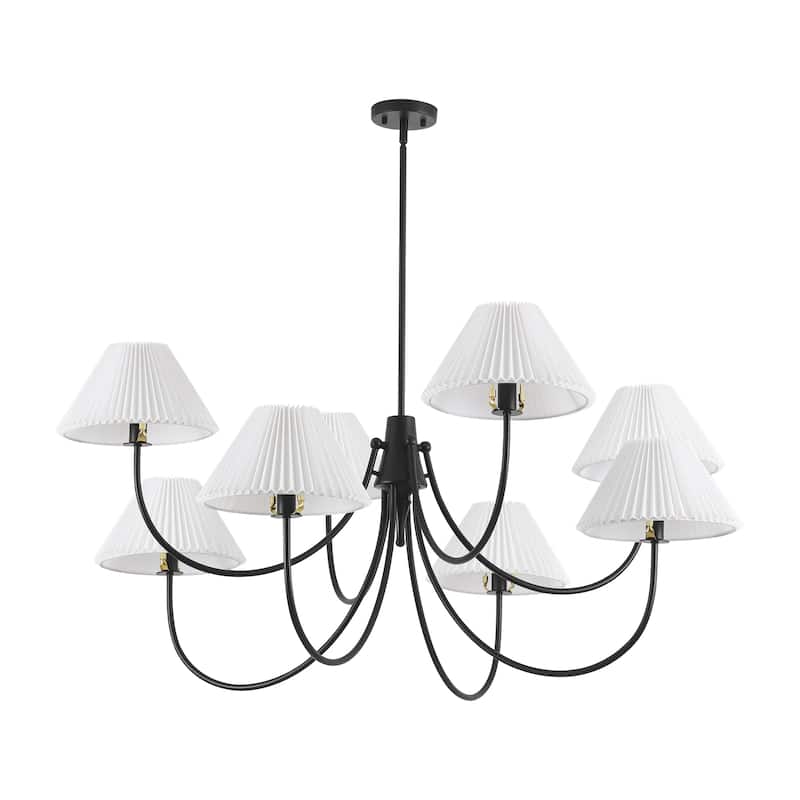 8/5-Light Mid-Century Modern Gold/Black Chandelier with Pleated Fabric Lampshades Hanging Light for Living Room, Dining Room