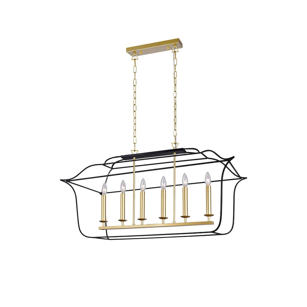 Tudor 6 Light 36in Satin Gold & Black Chandelier - Satin Gold