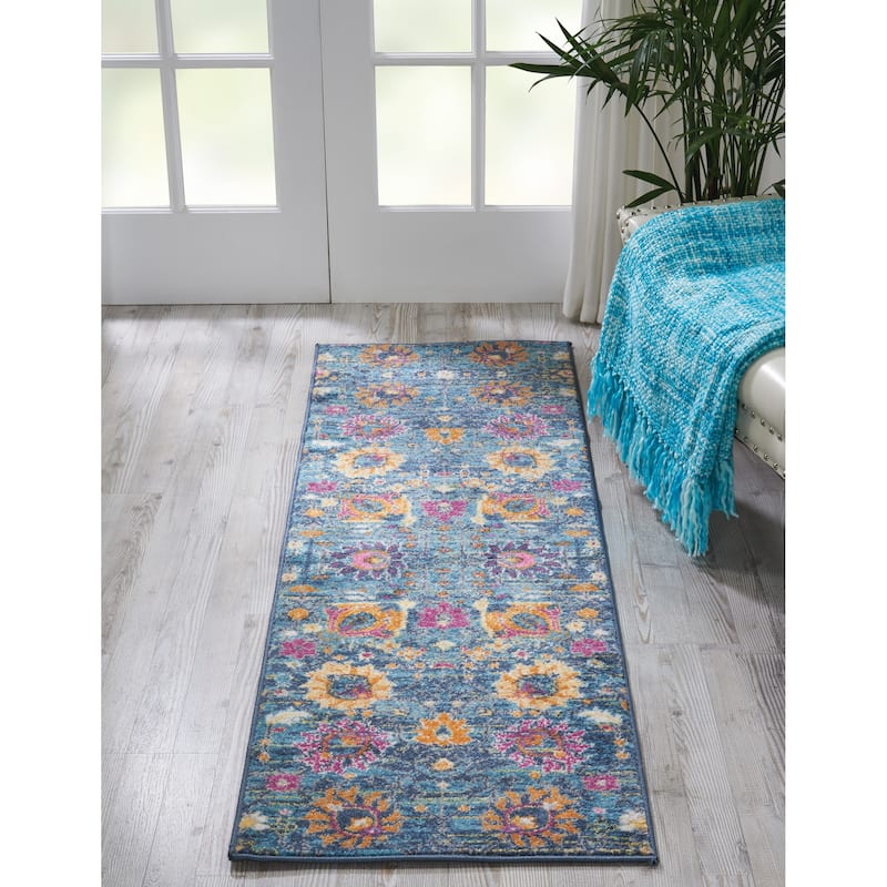 Nourison Passion Boho French Country Floral Area Rug. - 2' 2" x 7' 6" - Denim - Runner