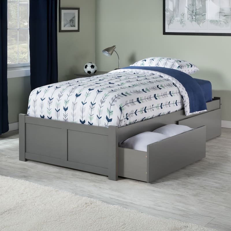 Concord Platform Bed with Footboard and Storage Drawers - Grey - Twin