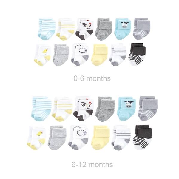 slide 1 of 1, Hudson Baby Unisex Baby Grow with Me Cotton Terry Socks, Farm, 0-6 and 6-12 Months - Farm 24-Pack 0-6 and 6-12 Months - Farm 24-Pack