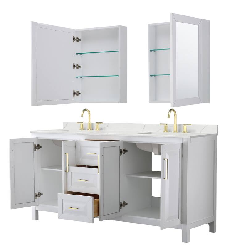 Daria 72-inch Double Vanity, 3 Hole Quartz Top, Med Cabinets