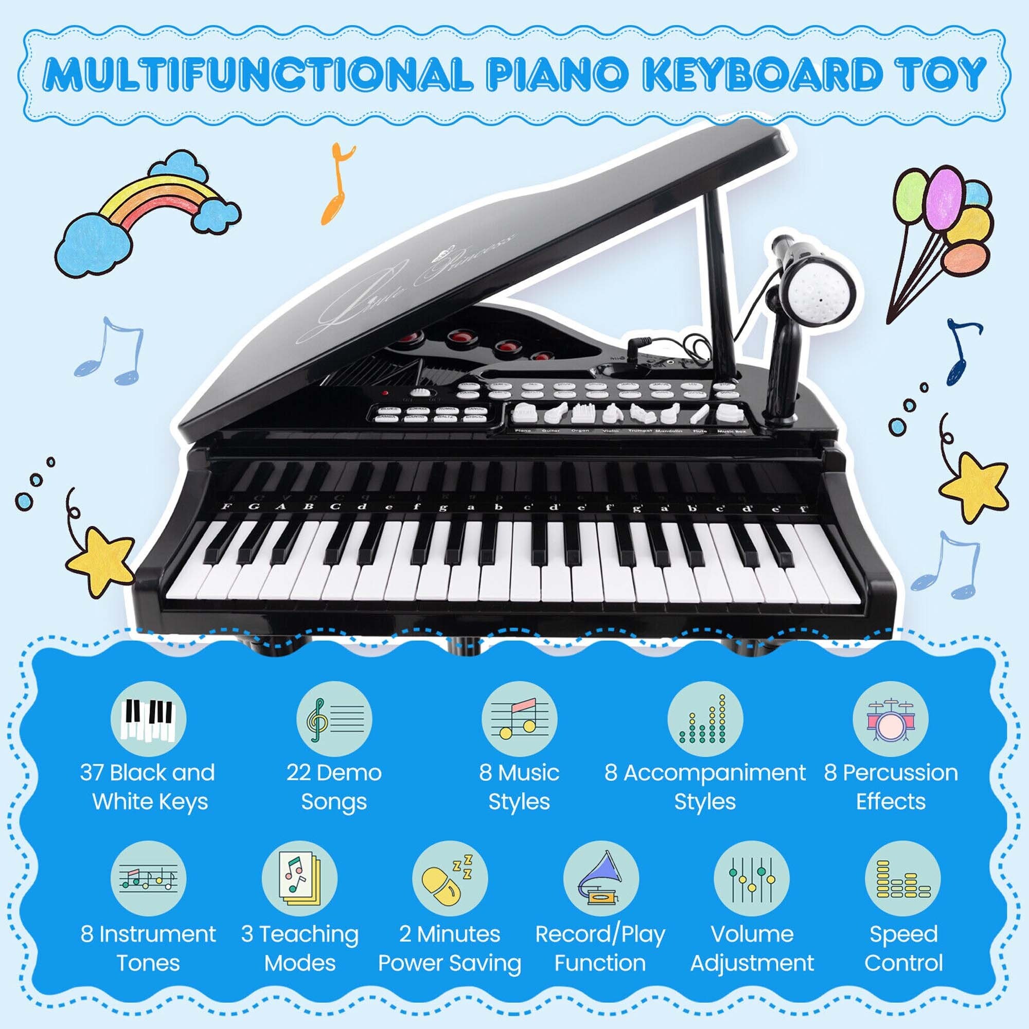 Kids Piano Keyboard Toy Musical Instrument w Stool Microphone On Sale Bed Bath Beyond 39521432