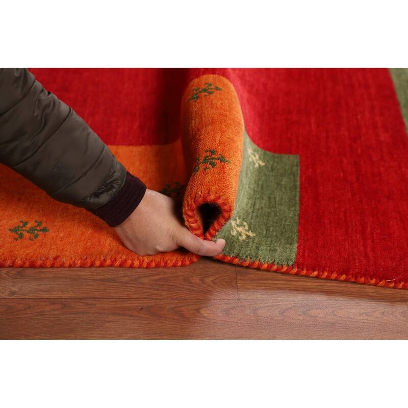 Red Gabbeh Indian Area Rug Handmade Wool Carpet - 5'11"x 7'11"