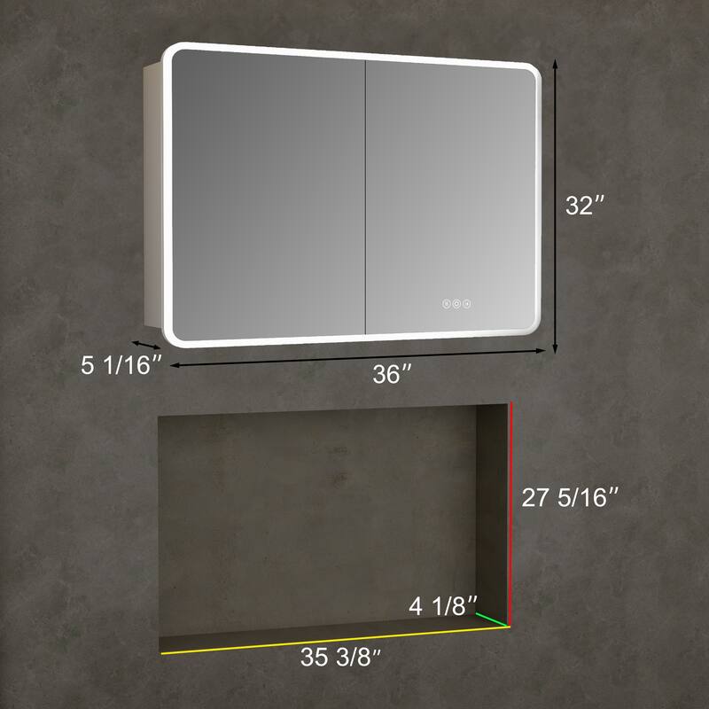 Artemis Aluminum Recessed/Surface Mount Bathroom Medicine Cabinet with Mirror and Lights, Dimmable, Anti-Fog, Adjustable Shelf