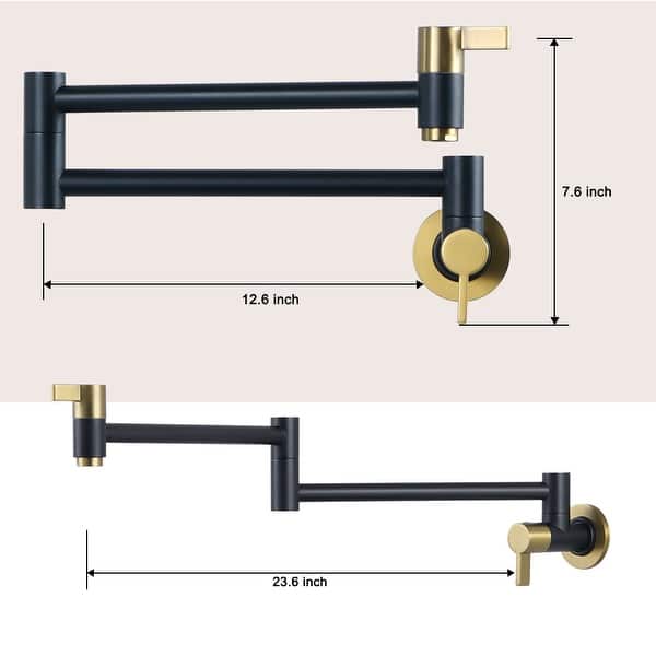 dimension image slide 1 of 6, WOWOW Wall Mounted Pot Filler Faucet with Double Joint Swing Arms