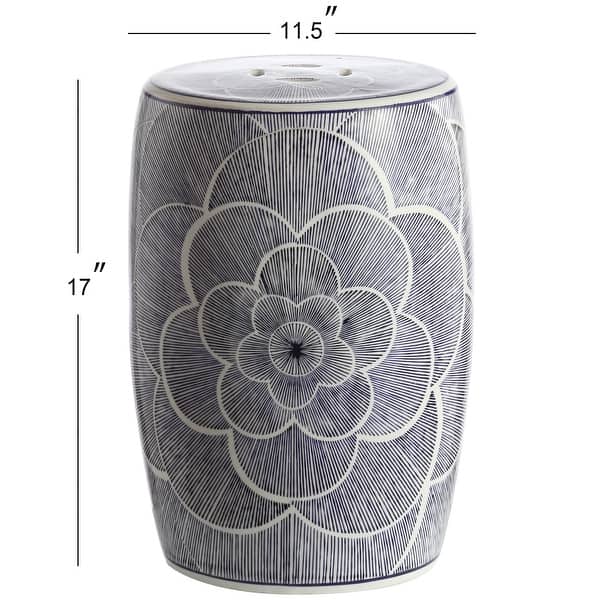 Camellia 17" Ceramic Drum Garden Stool, Blue by JONATHAN Y