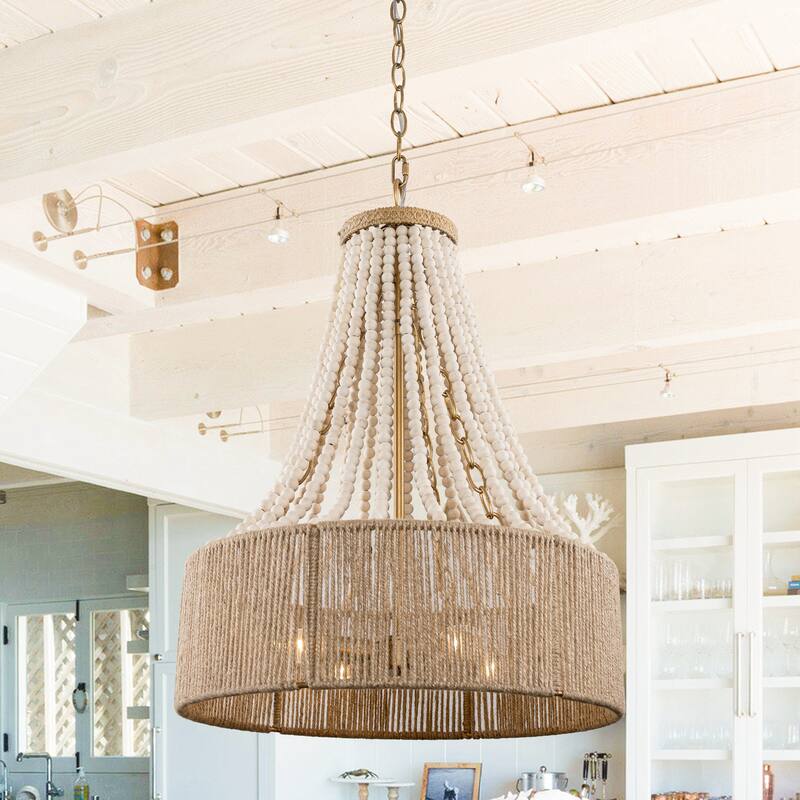 4-Light Brown Farmhouse Metal Twine Chandelier - 17.72"