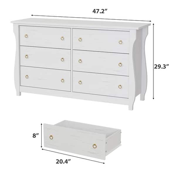 dimension image slide 1 of 5, Modern Wood Dresser with Golden Ring Handles, Antique White Storage Organizer for Living Room Entryway