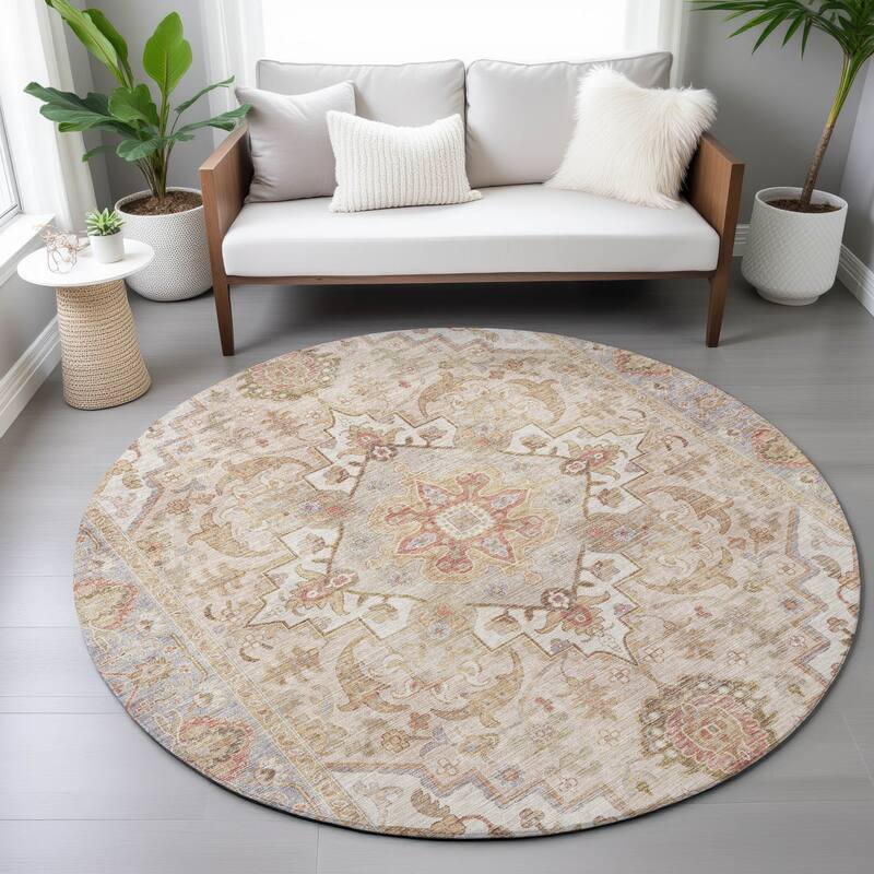 Machine Washable Indoor/Outdoor Traditional Vintage Chantille Rug
