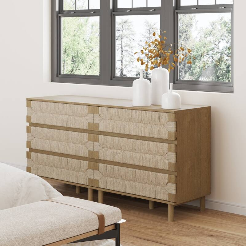 Beacon 3 Drawer Dresser, Bohemian Woven Seagrass Bedroom Dresser - Light Brown Set of 2 - 3-drawer
