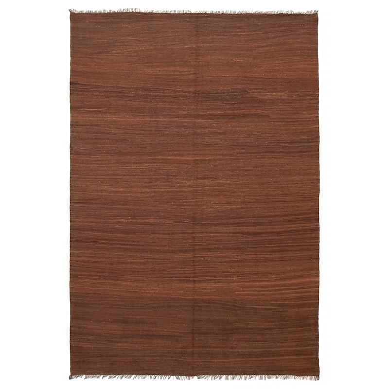 ECARPETGALLERY Flat-Weave Ankara FW Brown Wool Kilim - 6'10 x 10'0 - Dark Brown - 6'10 x 10'0