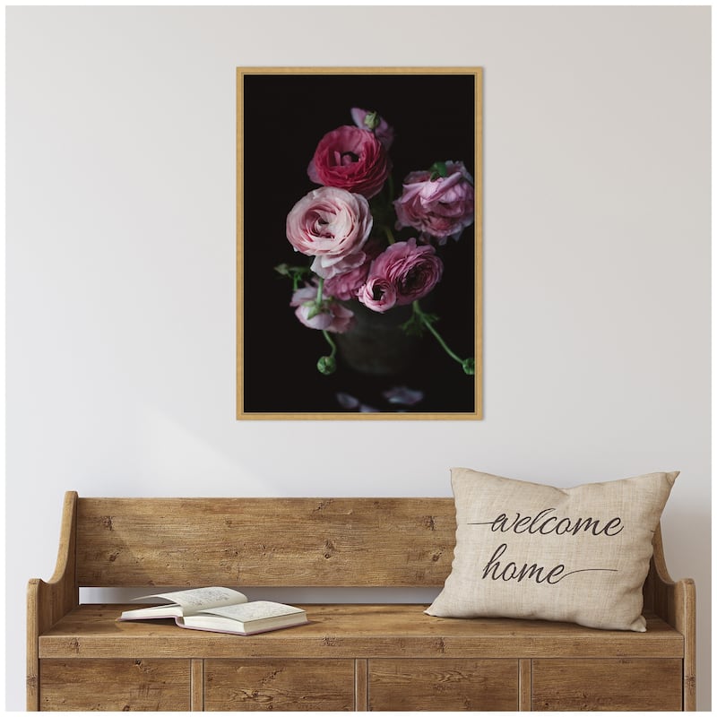 Kate and Laurel Sylvie Moody Dark Pink Floral Bouquet Framed Canvas by Kristy Campbell