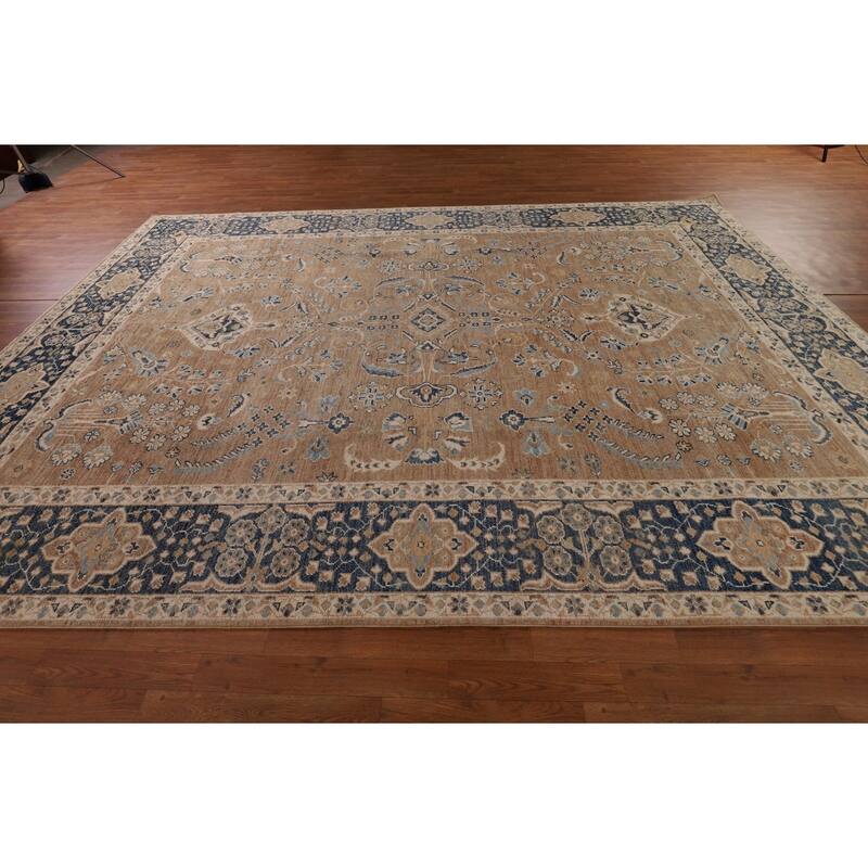 Vegetable Dye Floral Oushak Turkish Area Rug Hand-Knotted Wool Carpet - 9'3" x 12'5"