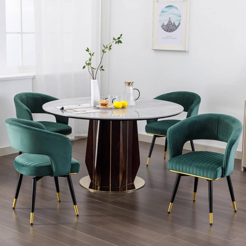 Swivel Velvet Dining Chair with Metal Legs, Set of 2 - Green
