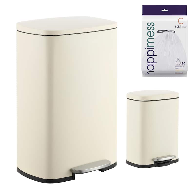 happimess 13-Gallon Trash Can with Soft-Close Lid and FREE Mini Trash Can - Limestone Beige