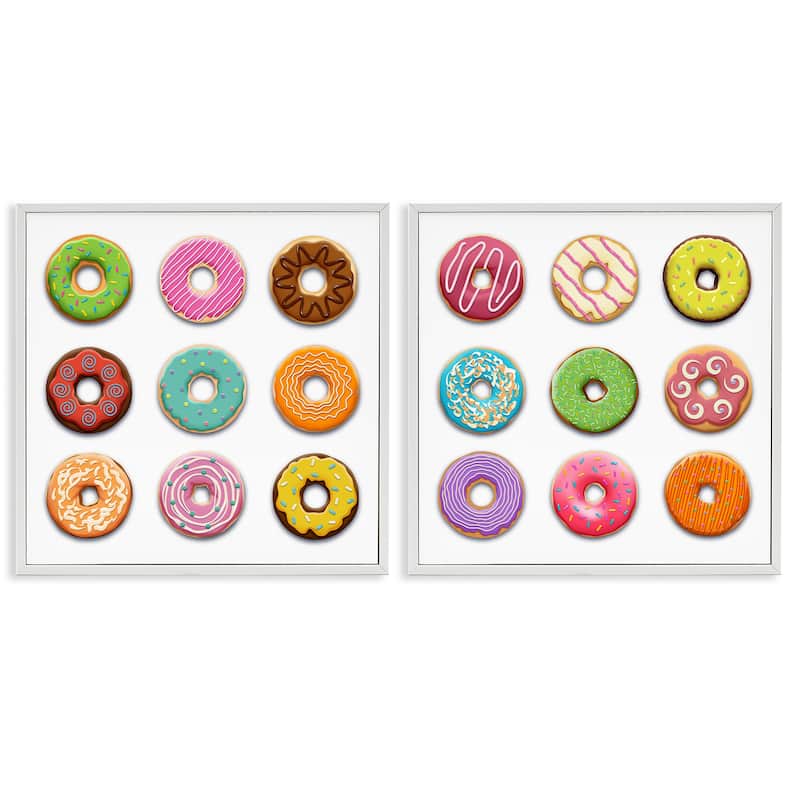 Stupell Bright & Fun Donuts Framed Giclee Art Design By Marcus Prime (Set of 2) - 12 x 12 - White