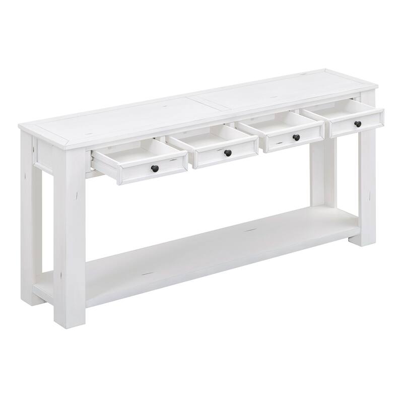 Antique White Console Table Entry Hallway Table, 63" Wood Rectangular Sofa Side Table with 4 Storage Drawers and Bottom Shelf
