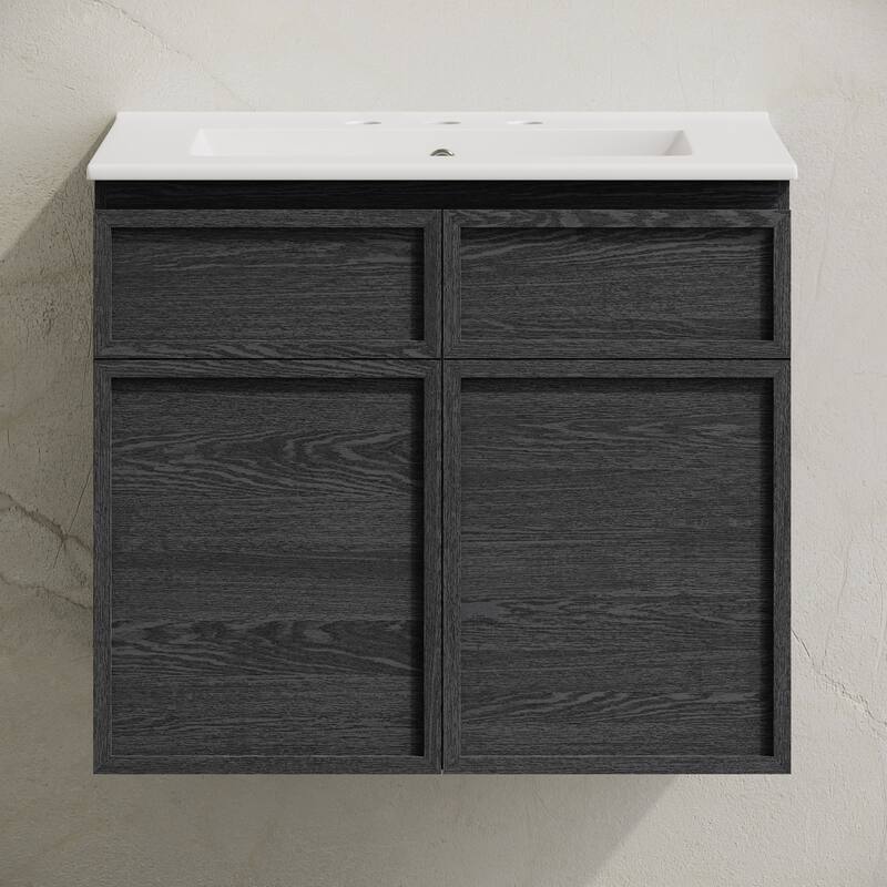 St. Tropez 24" Wall-Mounted Bathroom Vanity In Black Oak With 3-Hole Widespread Sink Top - 24