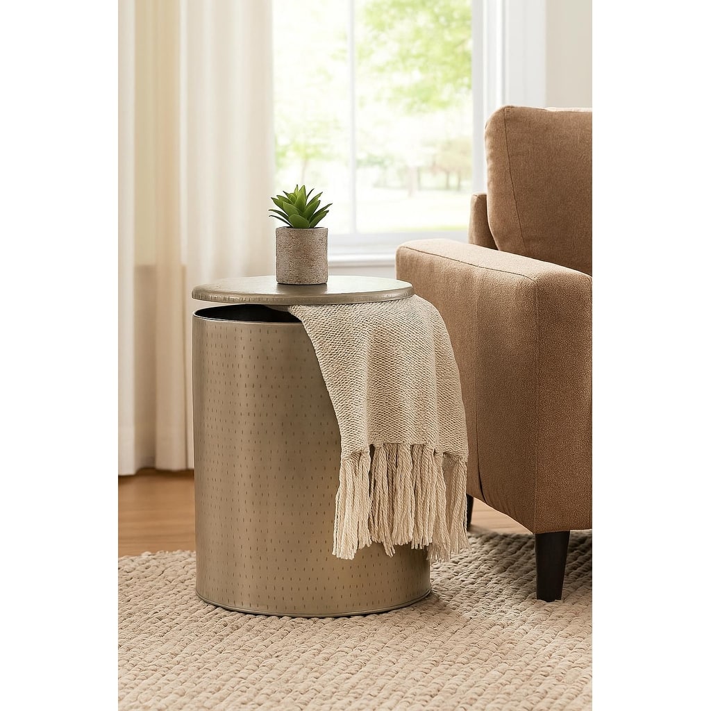 Timbergirl Silver Iron End Table with Storage - 18"