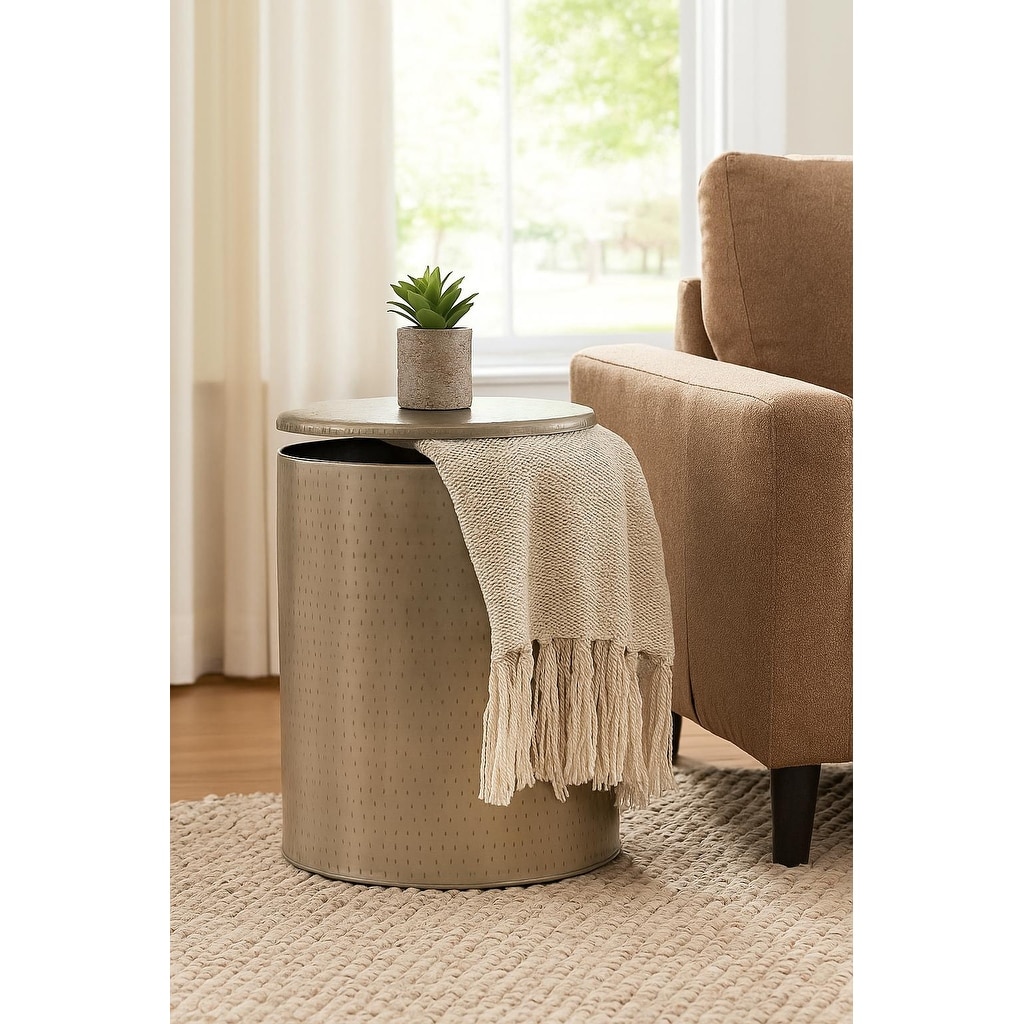 Timbergirl Silver Iron End Table with Storage - 18"
