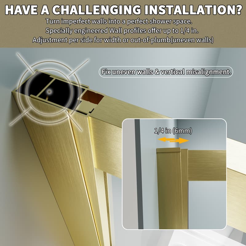 Modland 36x71''H Corner Double Sliding Shower Door with 6mm Tempered Glass for Space-Saving Sliding Design, Black/Gold