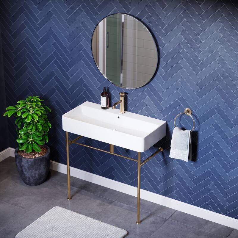 Claire Ceramic Console Sink White Basin Gold Legs