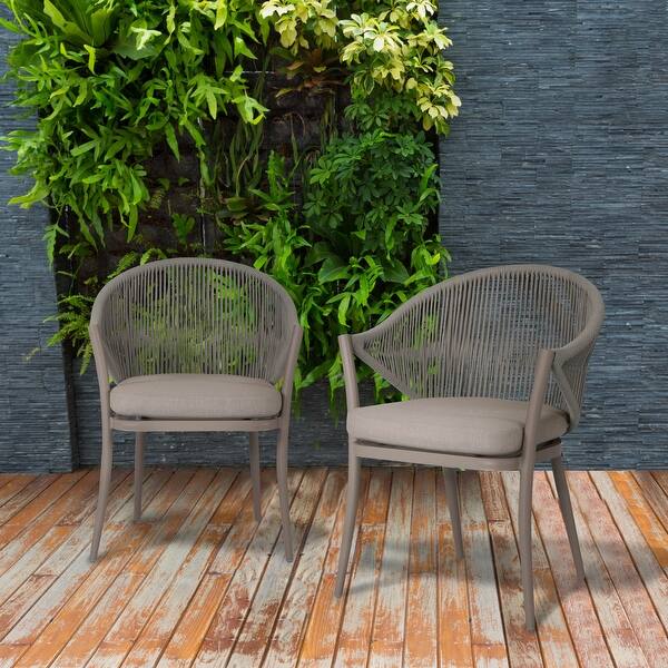 Shop Nuu Garden Aluminum Woven Rope Patio Dining Chair With Cushions Set Of 2 Overstock 31992896