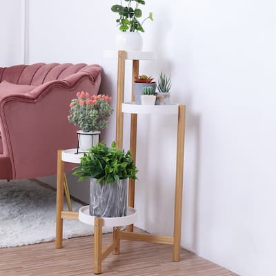 4 Tier Bamboo Plant Stand Flower Pot Display Round Holder