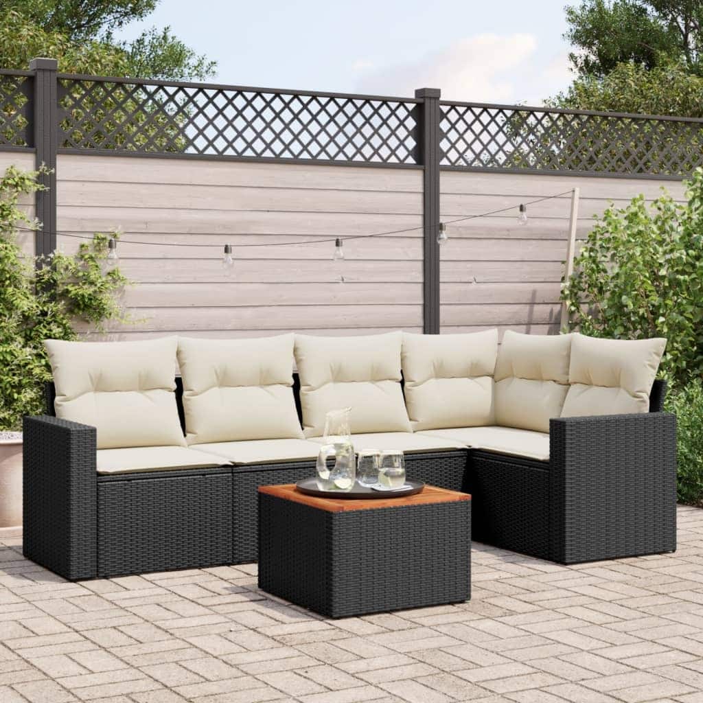 vidaXL Patio Sofa Set with Cushions Outdoor Furniture 6 Piece Poly Rattan - 24.4 x 25.8 x 27.2