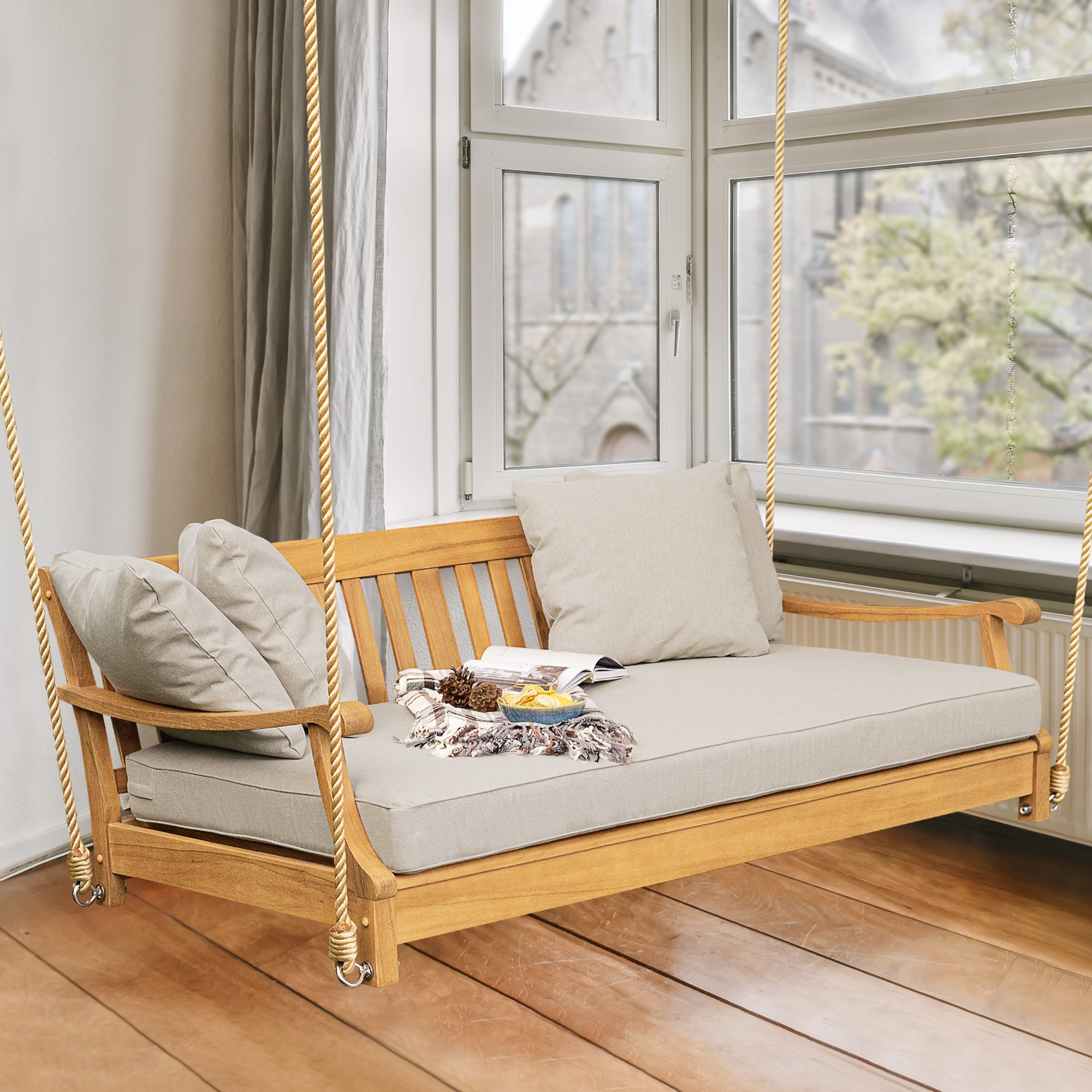 Cambridge Casual Robin Teak Wood Outdoor Sofa Daybed With Oyster