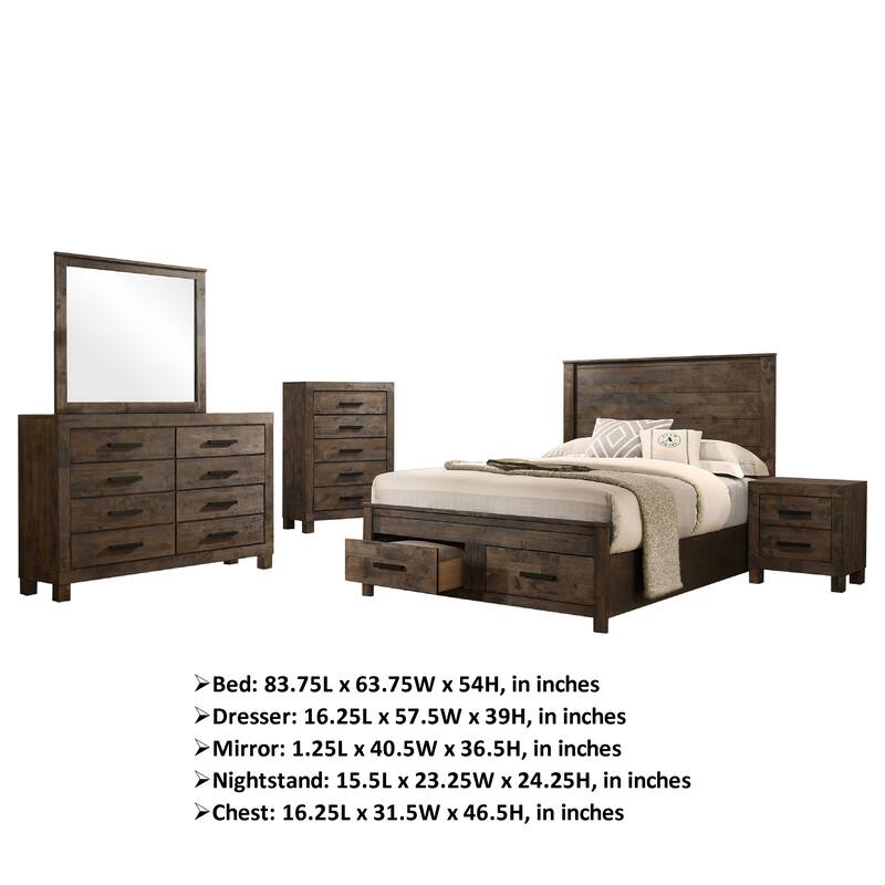 Frio 5pc Queen Bedroom Set with Footboard Storage, Rustic Golden Brown