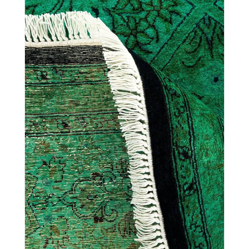 Overton Hand Knotted Wool Vintage Inspired Modern Contemporary Overdyed Green Octagon Area Rug - 7' 1" x 7' 1"